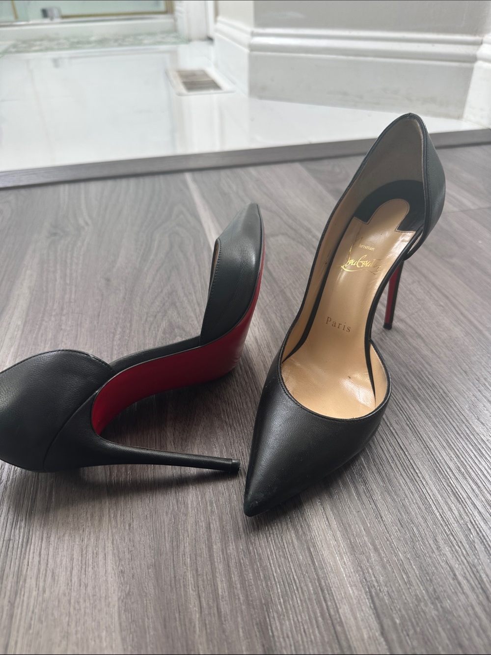 Christian Louboutin Black Leather D'Orsay Pointed Pump with Red Sole